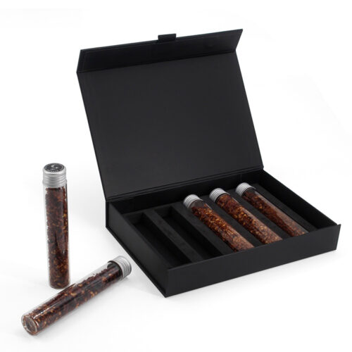 Black Hinged-Lid Spice Tube Gift Box with Custom Insert