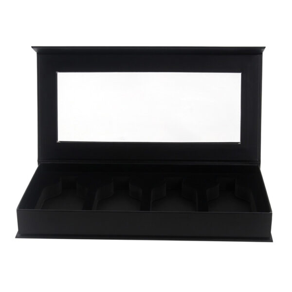 Black Hinged Perfume Box with Window and Four-Bottle Insert Black Hinged Perfume Box with Window and Four-Bottle Insert