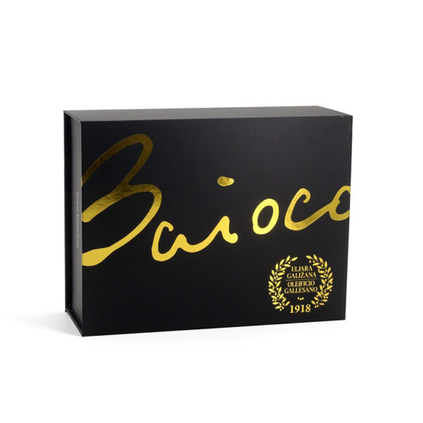 Black Magnetic Olive Oil Gift Box with Gold Foil Branding