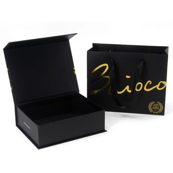 Black Magnetic Olive Oil Gift Box with Gold Foil Branding
