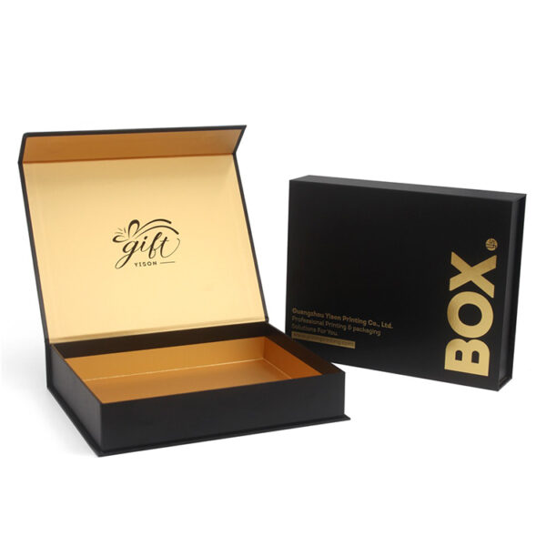 Black Magnetic Rigid Gift Box with Gold Foil Logo Detail