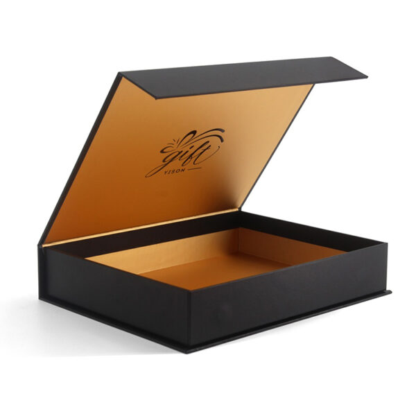 Black Magnetic Rigid Gift Box with Gold Foil Logo Detail