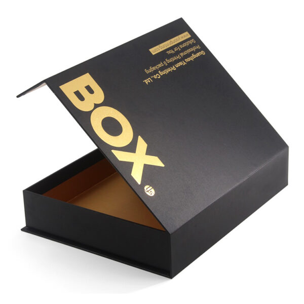 Black Magnetic Rigid Gift Box with Gold Foil Logo Print Black Magnetic Rigid Gift Box with Gold Foil Logo Print