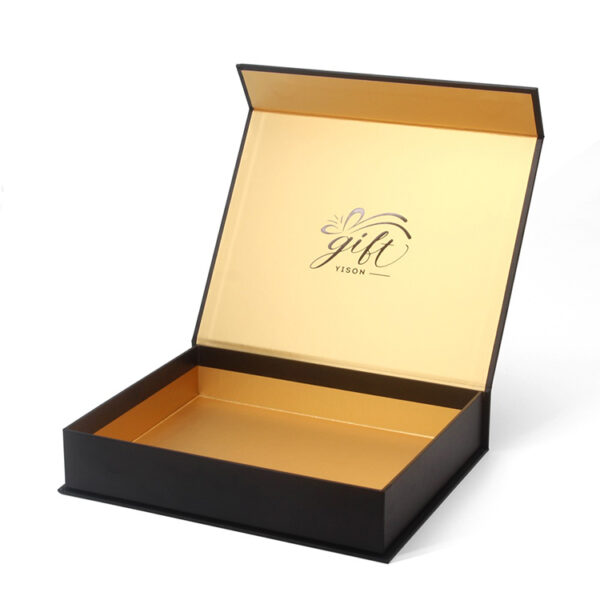 Black Magnetic Rigid Gift Box with Gold Foil Logo Print Black Magnetic Rigid Gift Box with Gold Foil Logo Print