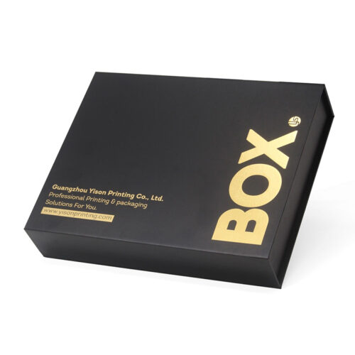 Black Magnetic Rigid Gift Box with Gold Foil Logo Print