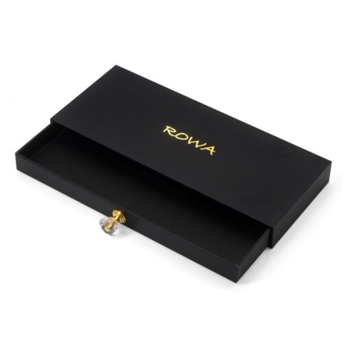 Black Rigid Hair Extension Drawer Box with Crystal Pull