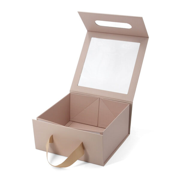 Collapsible Rigid Gift Box with Window and Ribbon Handle Collapsible Rigid Gift Box with Window and Ribbon Handle