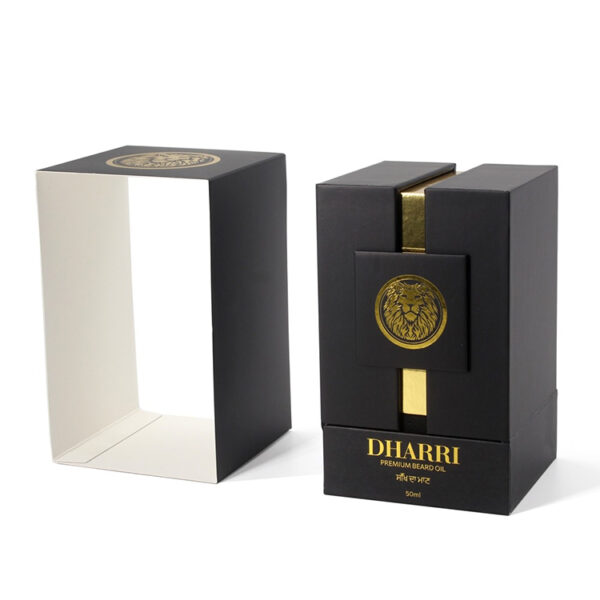 Double-Door Beard Oil Rigid Box with Gold Foil Branding Double-Door Beard Oil Rigid Box with Gold Foil Branding