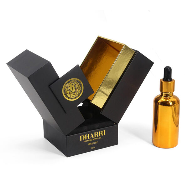 Double-Door Beard Oil Rigid Box with Gold Foil Branding Double-Door Beard Oil Rigid Box with Gold Foil Branding