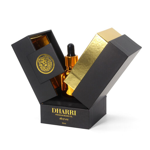 Double-Door Beard Oil Rigid Box with Gold Foil Branding Double-Door Beard Oil Rigid Box with Gold Foil Branding