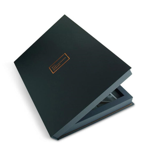 Foil Stamped Book-Style Sample Presentation Box with Tray