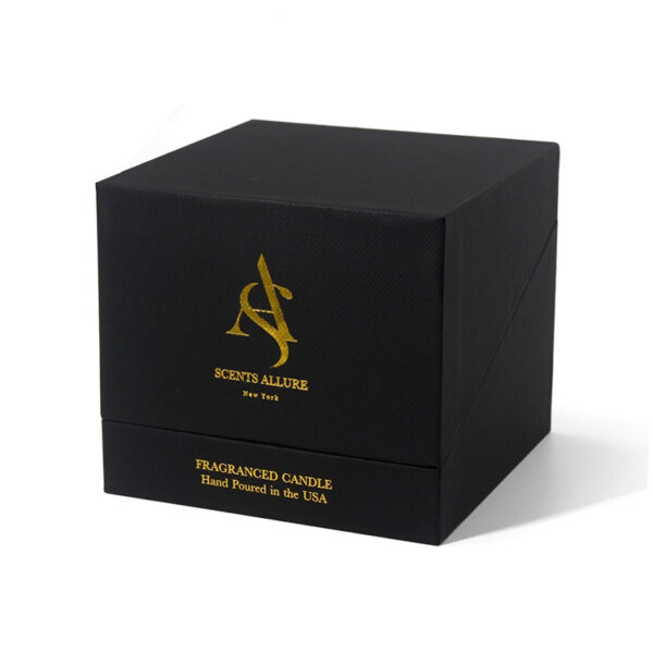 Foil Stamped Rigid Hinged-Lid Candle Box with Gold Insert Foil Stamped Rigid Hinged-Lid Candle Box with Gold Insert