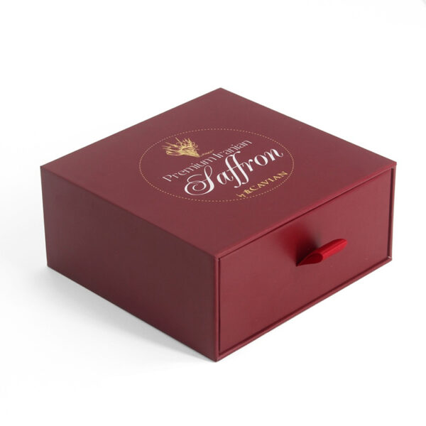 Foil Stamped Saffron Drawer Gift Box with Die-Cut Insert