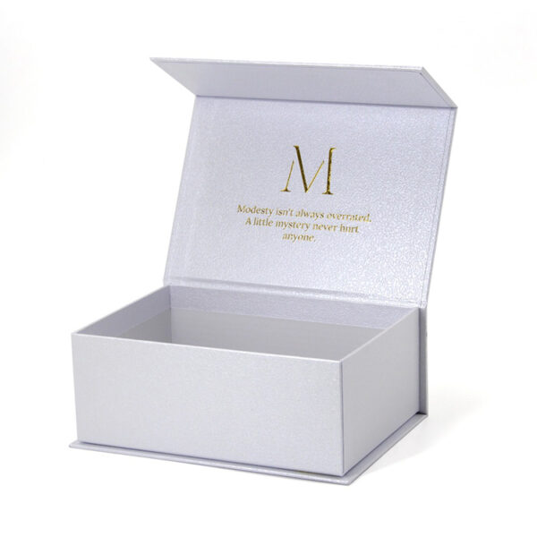 Gold Foil Magnetic Apparel Gift Box with Pearlescent Wrap Gold Foil Magnetic Apparel Gift Box with Pearlescent Wrap