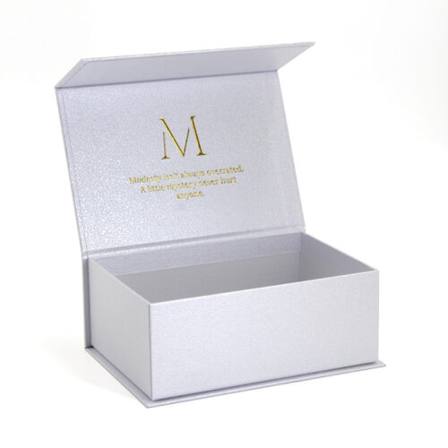Gold Foil Magnetic Apparel Gift Box with Pearlescent Wrap Gold Foil Magnetic Apparel Gift Box with Pearlescent Wrap