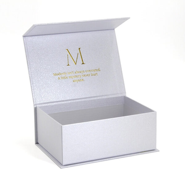 Gold Foil Magnetic Apparel Gift Box with Pearlescent Wrap Gold Foil Magnetic Apparel Gift Box with Pearlescent Wrap
