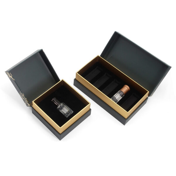 Gold Foil Stamped Hinged Perfume Box with Velvet Insert Gold Foil Stamped Hinged Perfume Box with Velvet Insert
