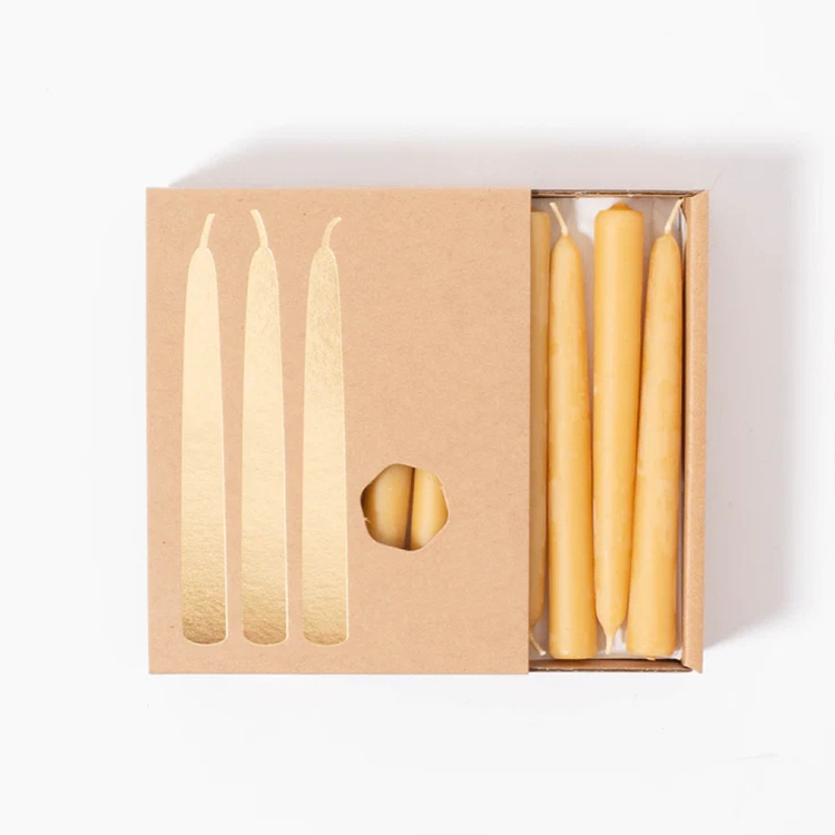 Kraft Paper Drawer Taper Candle Box with Gold Foil Stamping