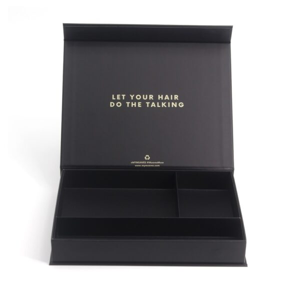 Magnetic Hair Wrap Presentation Box with Divided Insert Magnetic Hair Wrap Presentation Box with Divided Insert