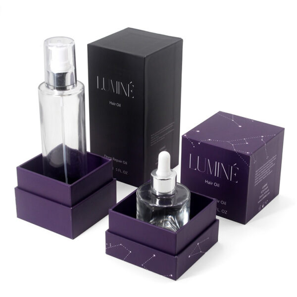 Printed Rigid Hair Oil Box with Foam Insert and Lift-Off Lid