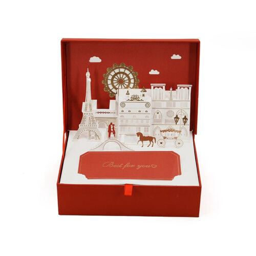 Red Rigid Hinged Presentation Box with Pop-Up Paper Display