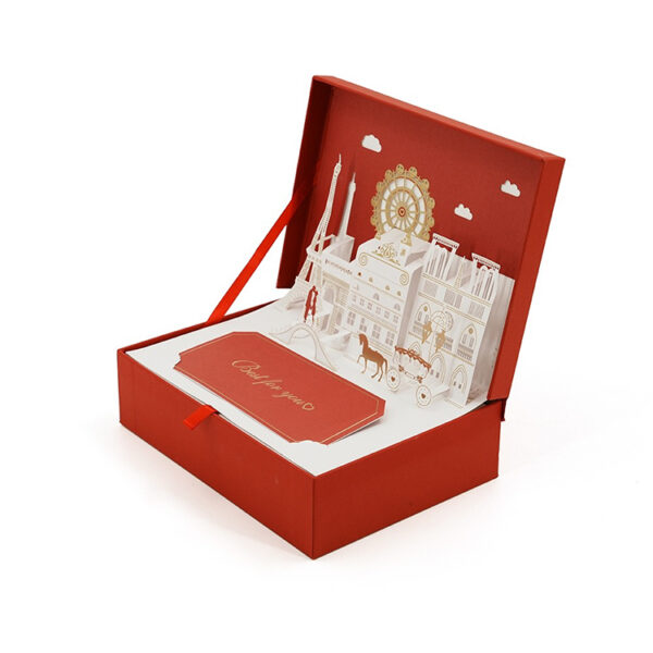 Red Rigid Hinged Presentation Box with Pop-Up Paper Display
