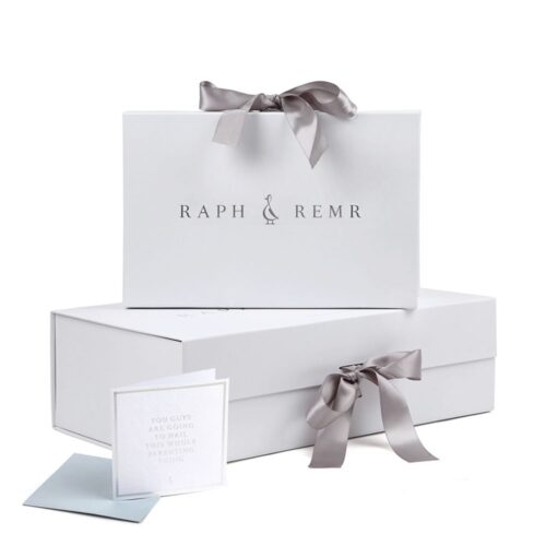 Rigid Baby Apparel Presentation Box with Ribbon Closure Rigid Baby Apparel Presentation Box with Ribbon Closure