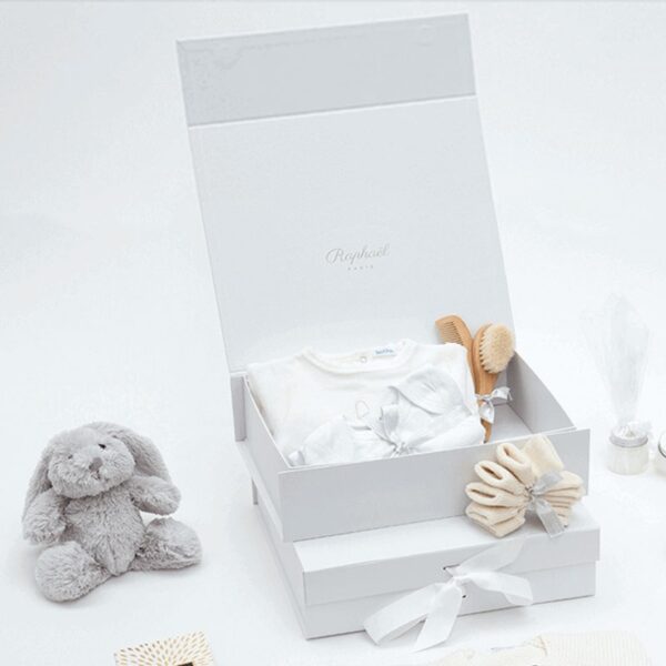 Rigid Baby Apparel Presentation Box with Ribbon Closure Rigid Baby Apparel Presentation Box with Ribbon Closure