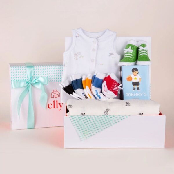 Rigid Baby Apparel Presentation Box with Ribbon Closure Rigid Baby Apparel Presentation Box with Ribbon Closure