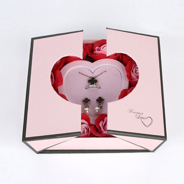 Rigid Double-Door Rose Jewelry Gift Box with Display Insert Rigid Double-Door Rose Jewelry Gift Box with Display Insert