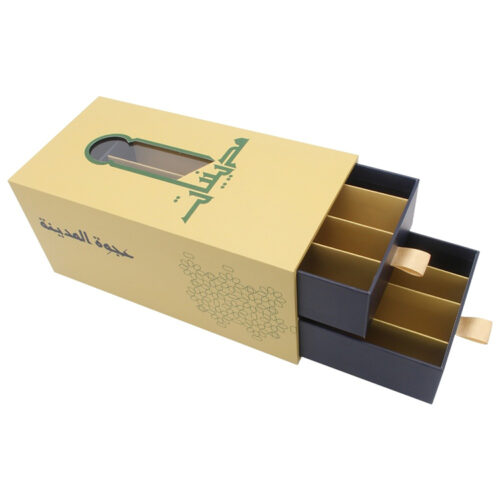 Rigid Double Drawer Date Gift Box with Window and Dividers