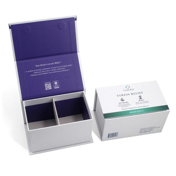 Rigid Magnetic Supplement Packaging Box with Divider Insert Rigid Magnetic Supplement Packaging Box with Divider Insert