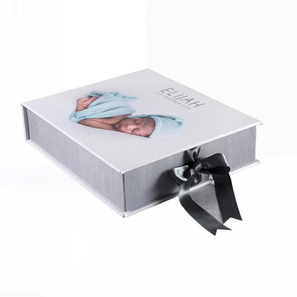 Rigid Photo Print Presentation Box with Satin Ribbon Closure
