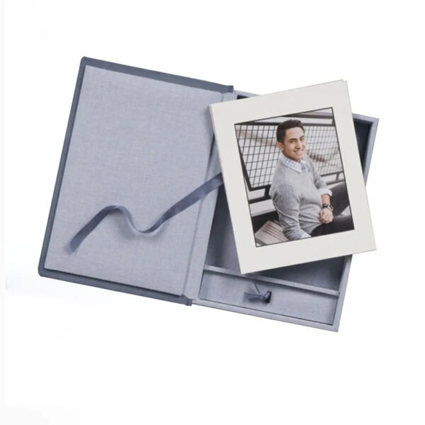 Rigid Photo Print Presentation Box with Satin Ribbon Closure