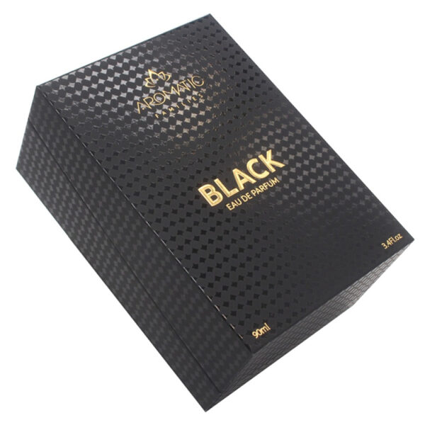 Black Hinged Perfume Box with Velvet Insert and Gold Foil Black Hinged Perfume Box with Velvet Insert and Gold Foil