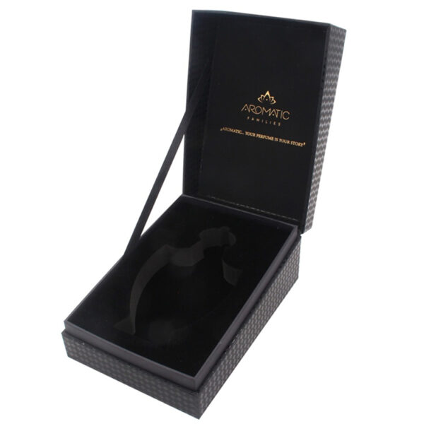 Black Hinged Perfume Box with Velvet Insert and Gold Foil Black Hinged Perfume Box with Velvet Insert and Gold Foil