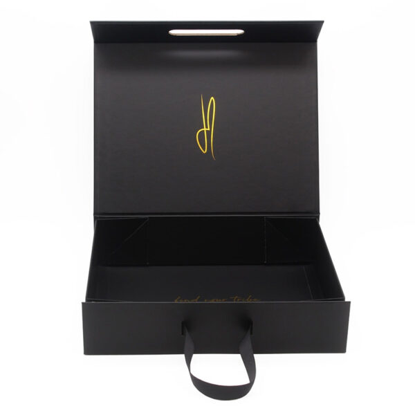 Collapsible Jewelry Gift Box with Gold Foil & Ribbon Handle