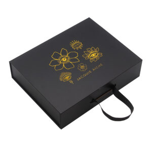 Collapsible Jewelry Gift Box with Gold Foil & Ribbon Handle