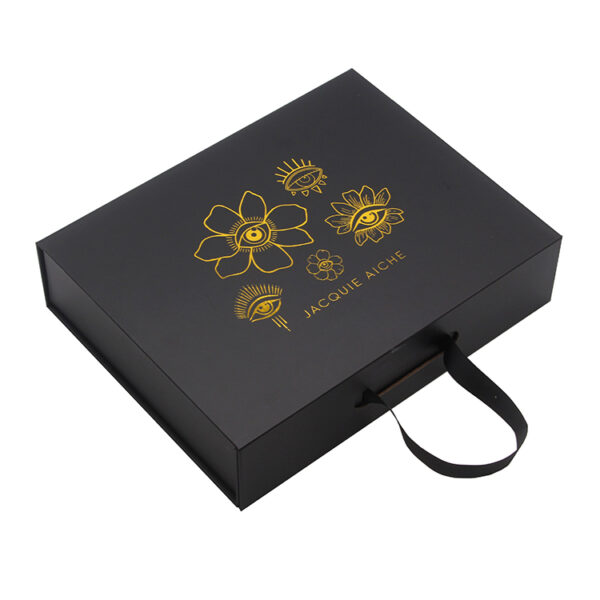 Collapsible Jewelry Gift Box with Gold Foil & Ribbon Handle