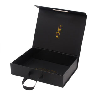 Collapsible Jewelry Gift Box with Gold Foil & Ribbon Handle