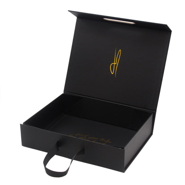 Collapsible Jewelry Gift Box with Gold Foil & Ribbon Handle