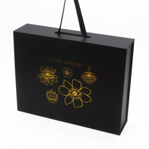 Collapsible Jewelry Gift Box with Gold Foil & Ribbon Handle