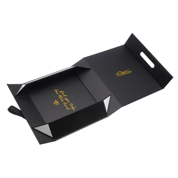 Collapsible Jewelry Gift Box with Gold Foil & Ribbon Handle