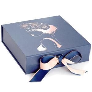 Foil Stamped Hinged-Lid Gift Box with Ribbon Bow Closure
