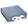 Foil Stamped Hinged-Lid Gift Box with Ribbon Bow Closure Foil Stamped Hinged-Lid Gift Box with Ribbon Bow Closure