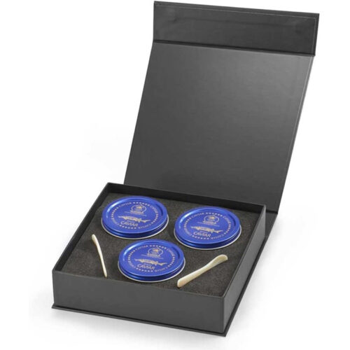 Hinged-Lid Caviar Gift Box with Foam Insert and Foil Logo