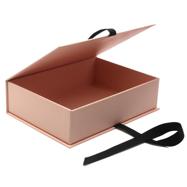 Hinged Rigid Lingerie Gift Box with Black Ribbon Closure Hinged Rigid Lingerie Gift Box with Black Ribbon Closure