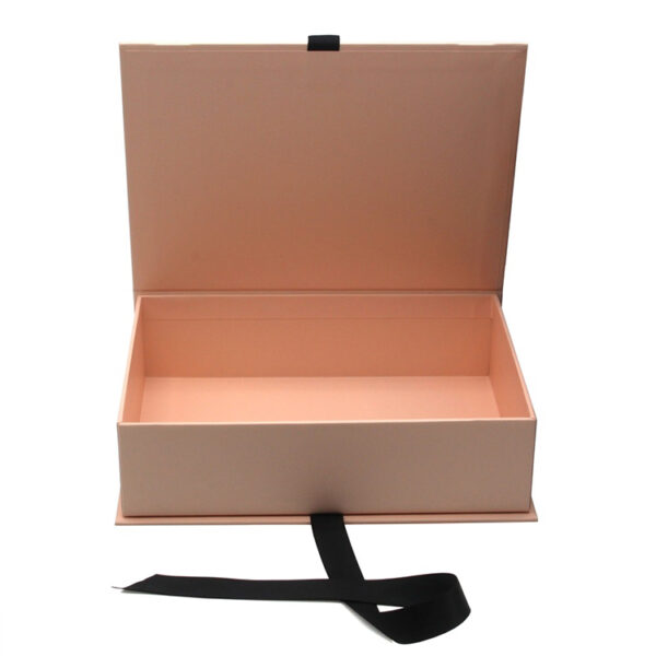 Hinged Rigid Lingerie Gift Box with Black Ribbon Closure Hinged Rigid Lingerie Gift Box with Black Ribbon Closure