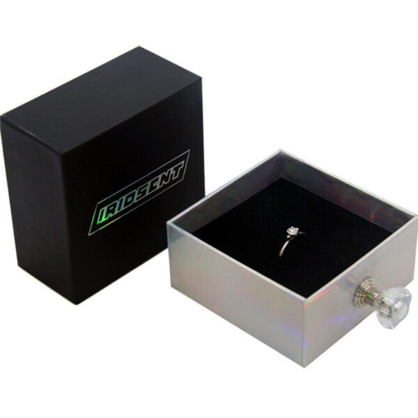 Holographic Drawer Ring Box with Velvet Insert and Knob Holographic Drawer Ring Box with Velvet Insert and Knob