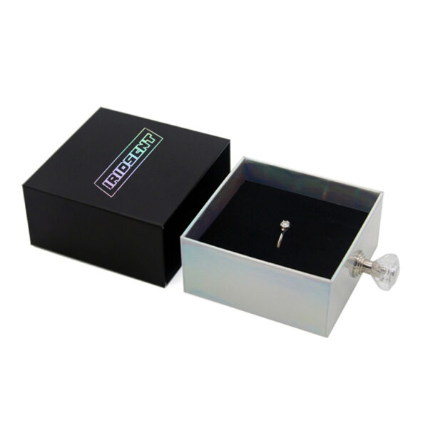 Holographic Drawer Ring Box with Velvet Insert and Knob Holographic Drawer Ring Box with Velvet Insert and Knob